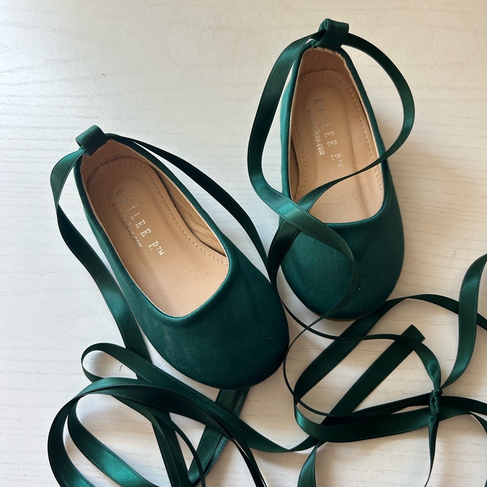 Green Satin Ballet Shoes for Kids